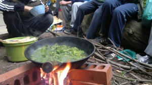 nettle noodle soup in the making