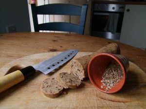 the biscuit sausage and bashed hogweed seeds (before sieving)